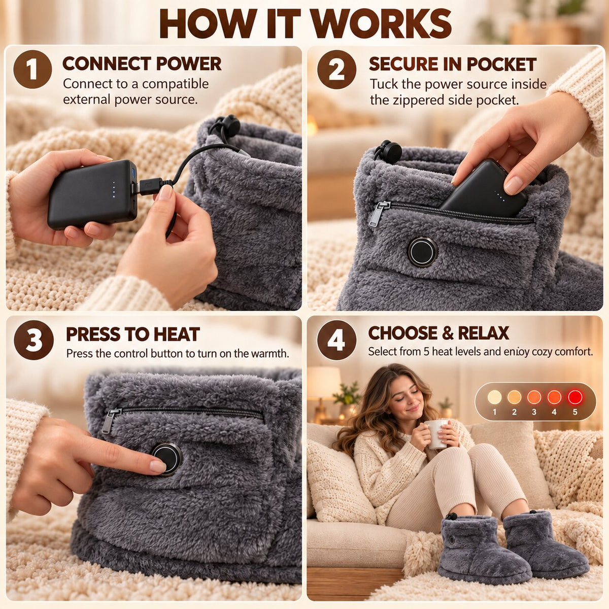 CozyStep Heated Boots -Freesize