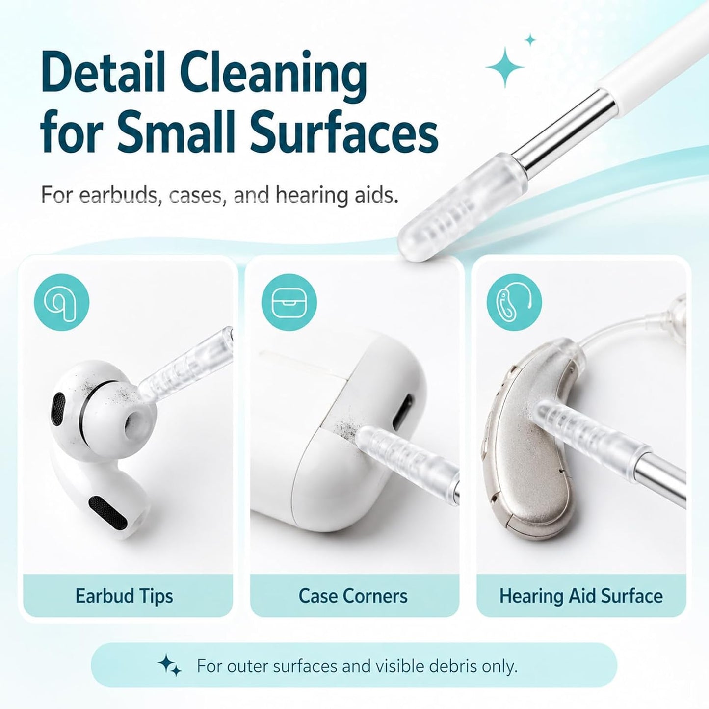 24 Pcs Sticky Ear Cleaning Stick Set, Reusable Soft Rubber Head Ear Cleaner