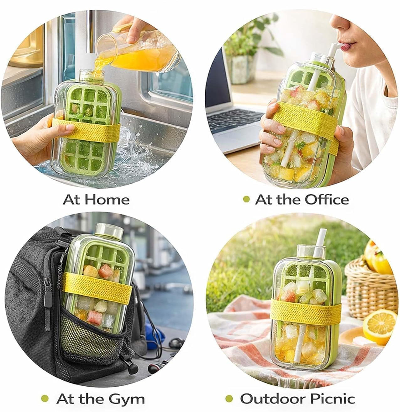 2-in-1 Water Bottle with Silicone Ice Cube Tray