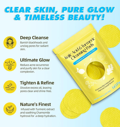 Turmeric Cleansing Pads – Brightening Face Wipes for Glowing Skin(60Pcs)
