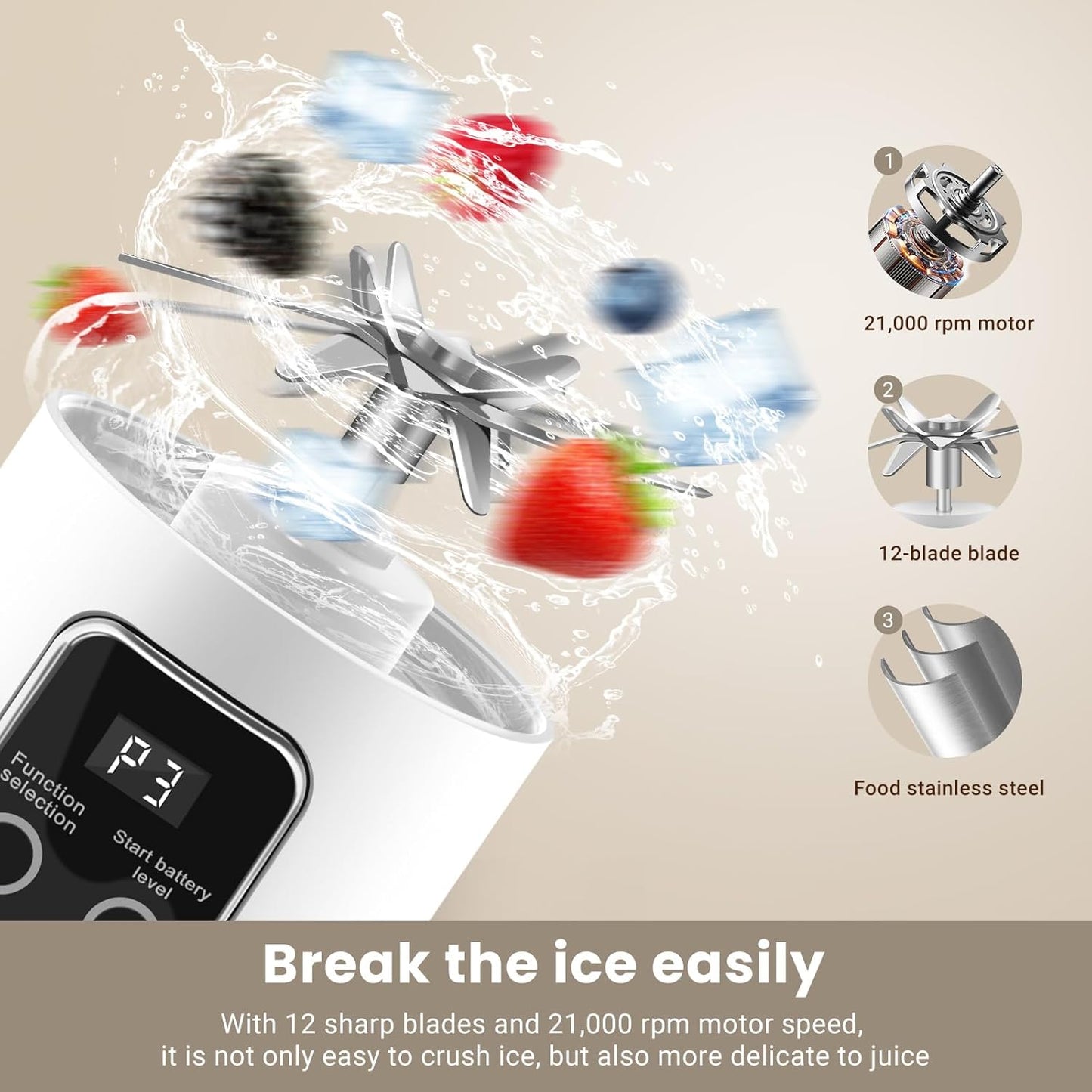 Portable Blender 500ml USB Personal for Shakes Smoothies