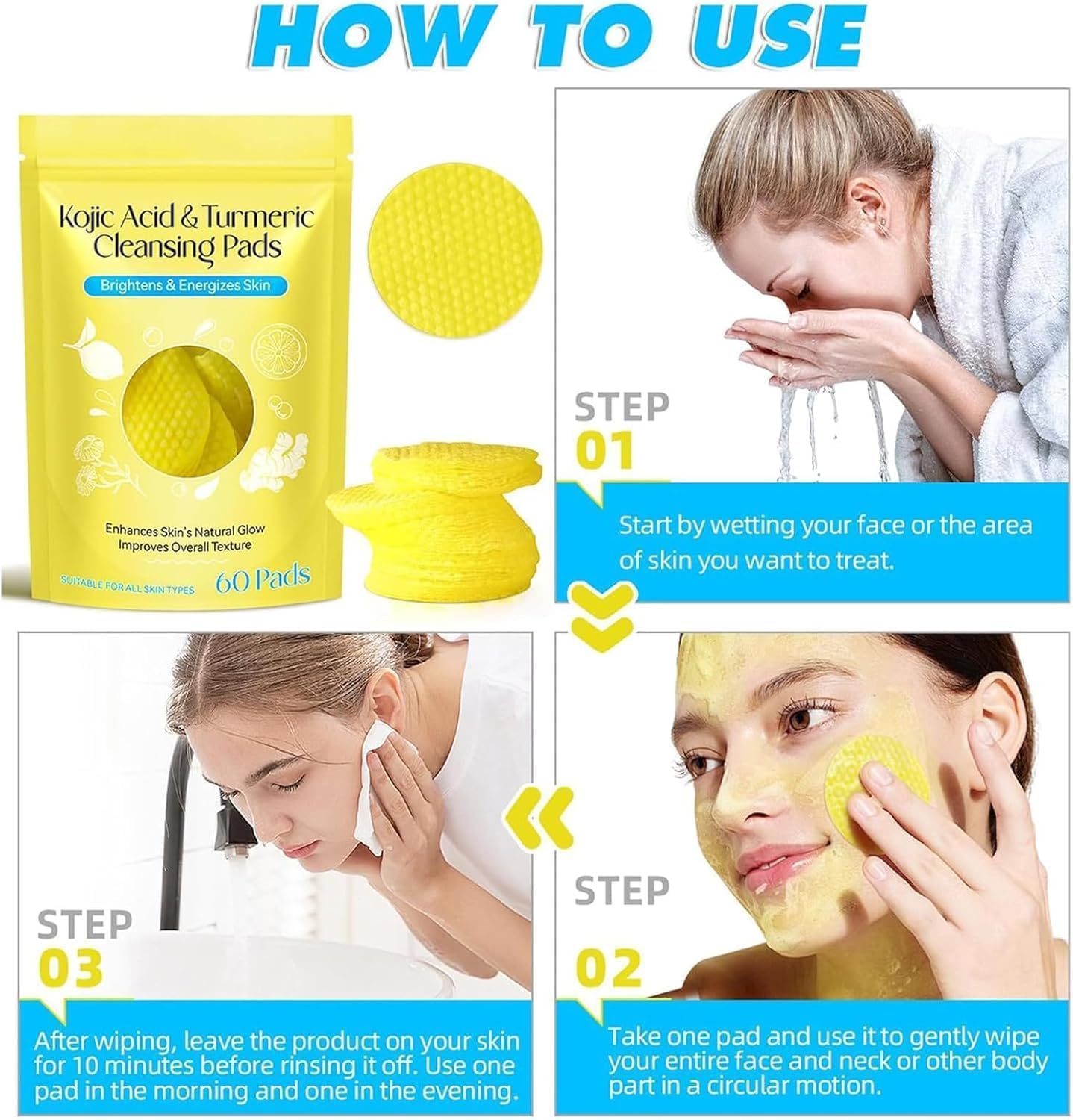 Turmeric Cleansing Pads – Brightening Face Wipes for Glowing Skin(60Pcs)