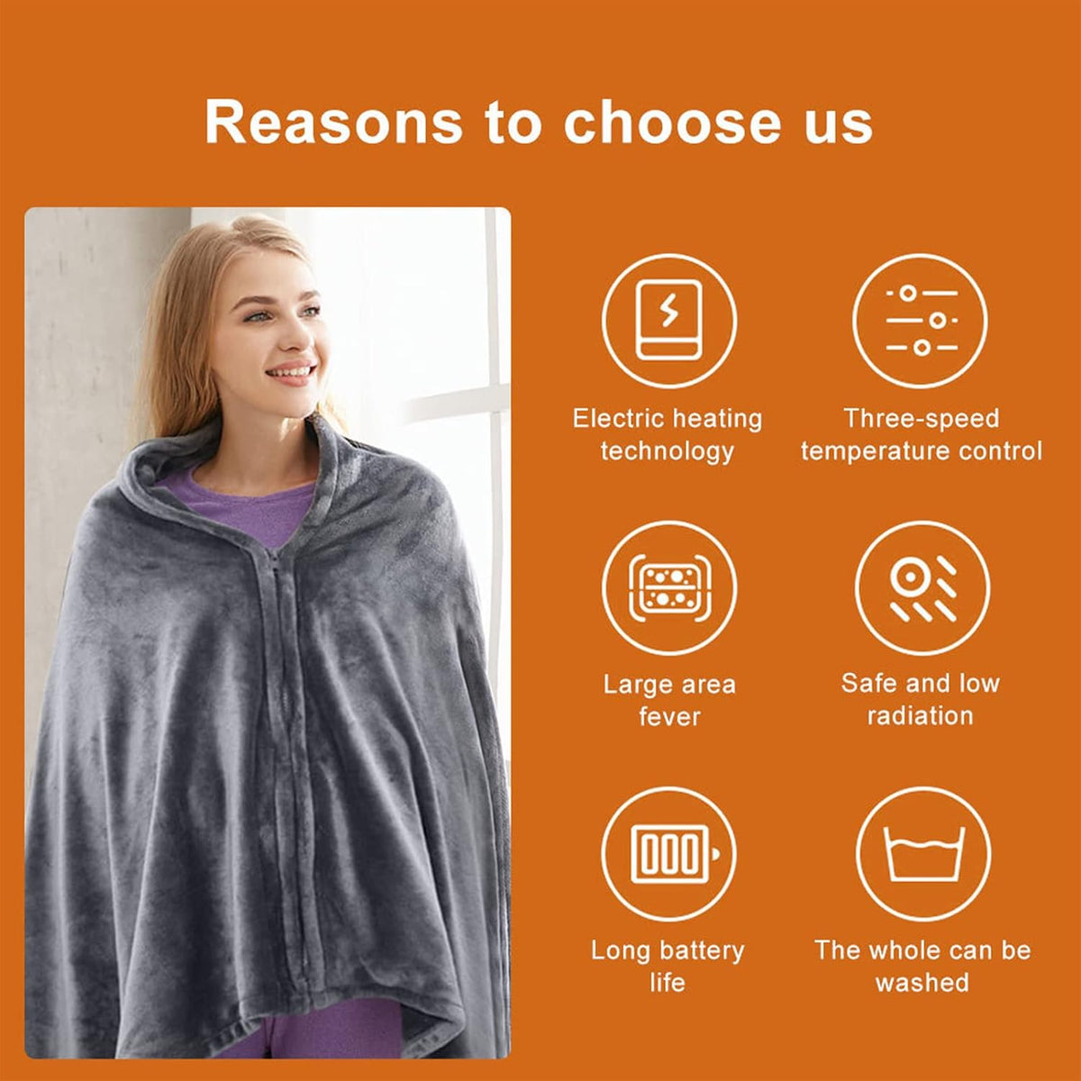 USB Heated Blanket Shawl - 3 Heating Levels