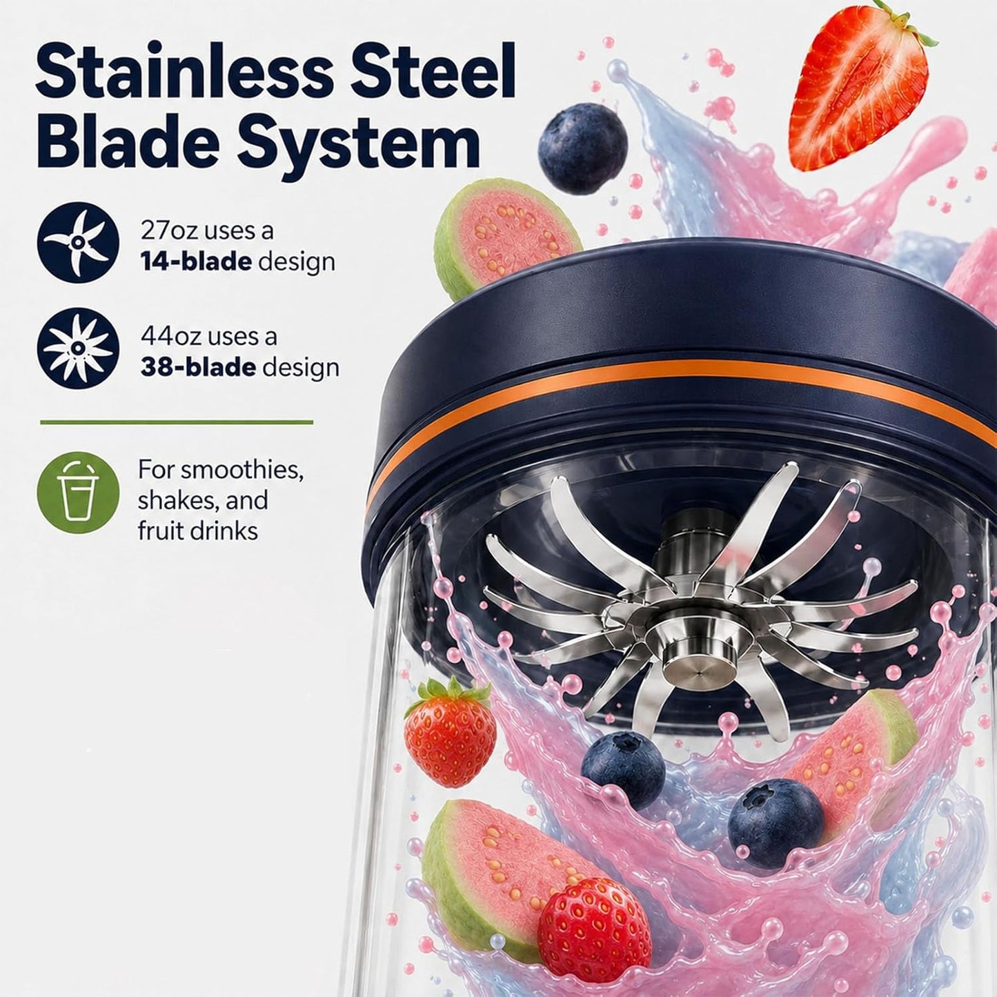 Rechargeable Portable Blender Cordless with 38 Blades