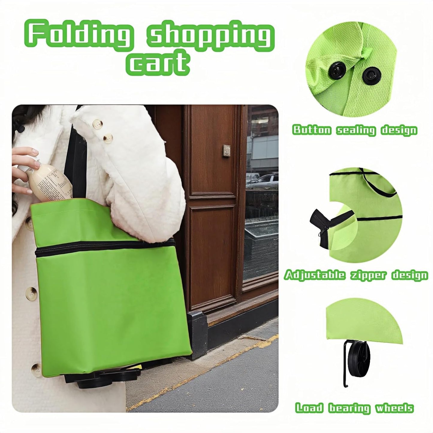 2-in-1 Foldable Shopping Cart with Wheels
