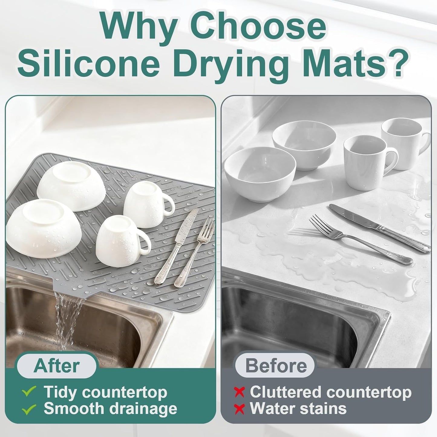 Silicone Dish Drying Mat for Kitchen Countertop