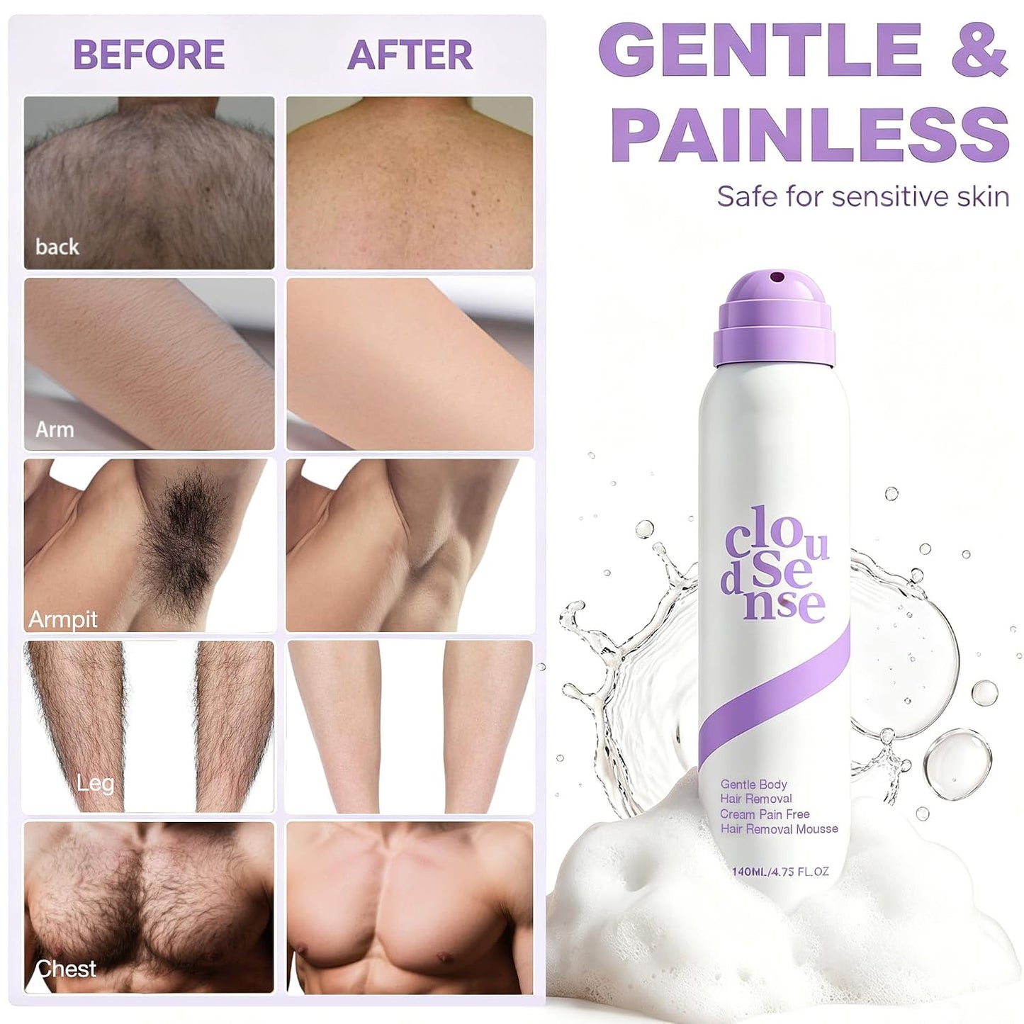 Hair Removal Spray for Men & Women, Gentle Sensitive Skin