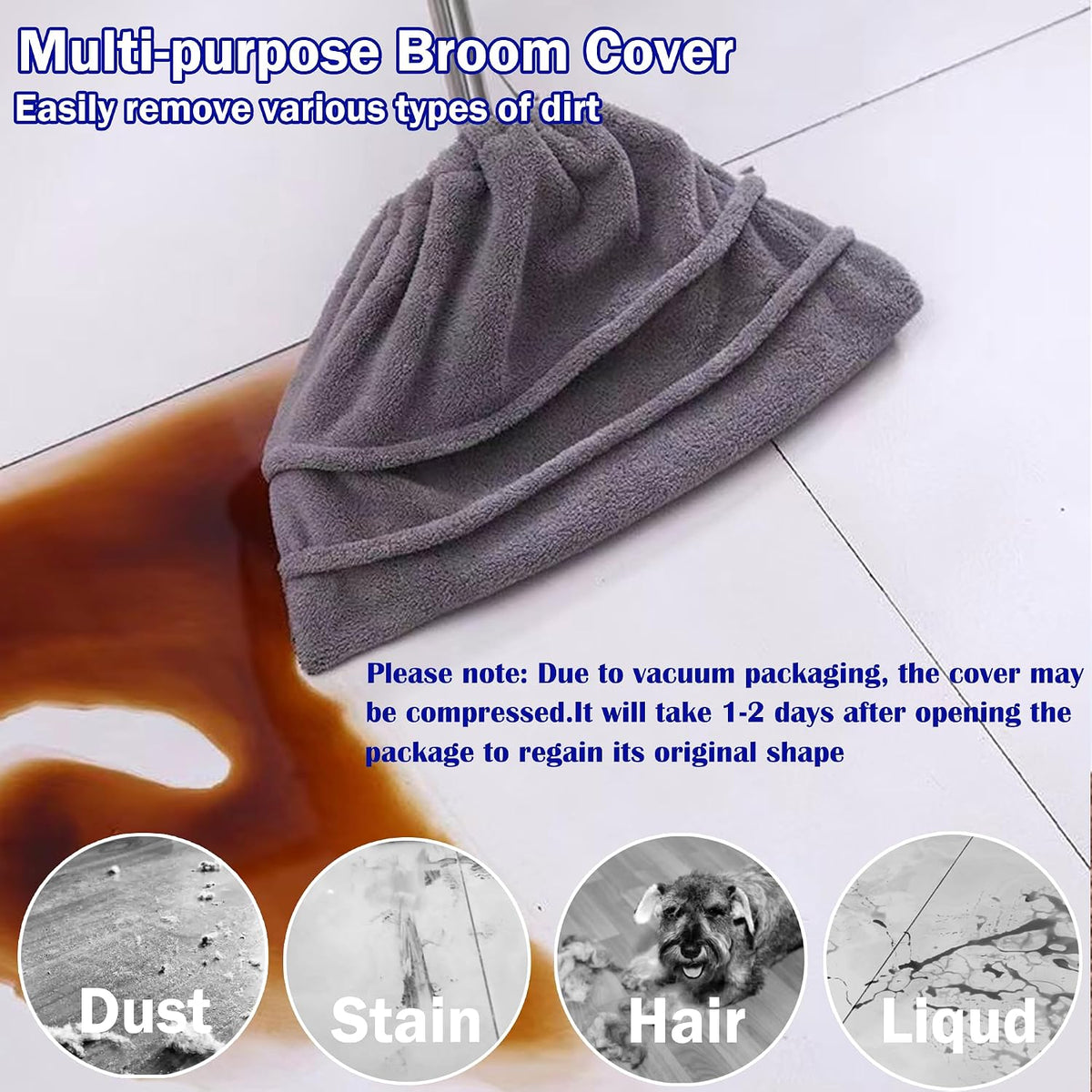 2 Pack Broom Cloth Covers Wet or Dry Cleaning Mops (Blue)