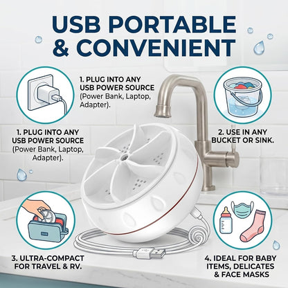 Ultrasonic Turbo Portable Washer with USB Charging