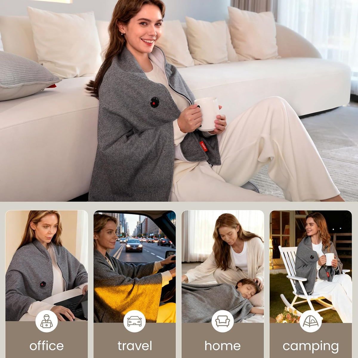 USB Heated Blanket Shawl - 3 Heating Levels
