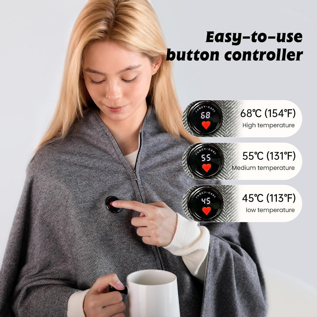 USB Heated Blanket Shawl - 3 Heating Levels