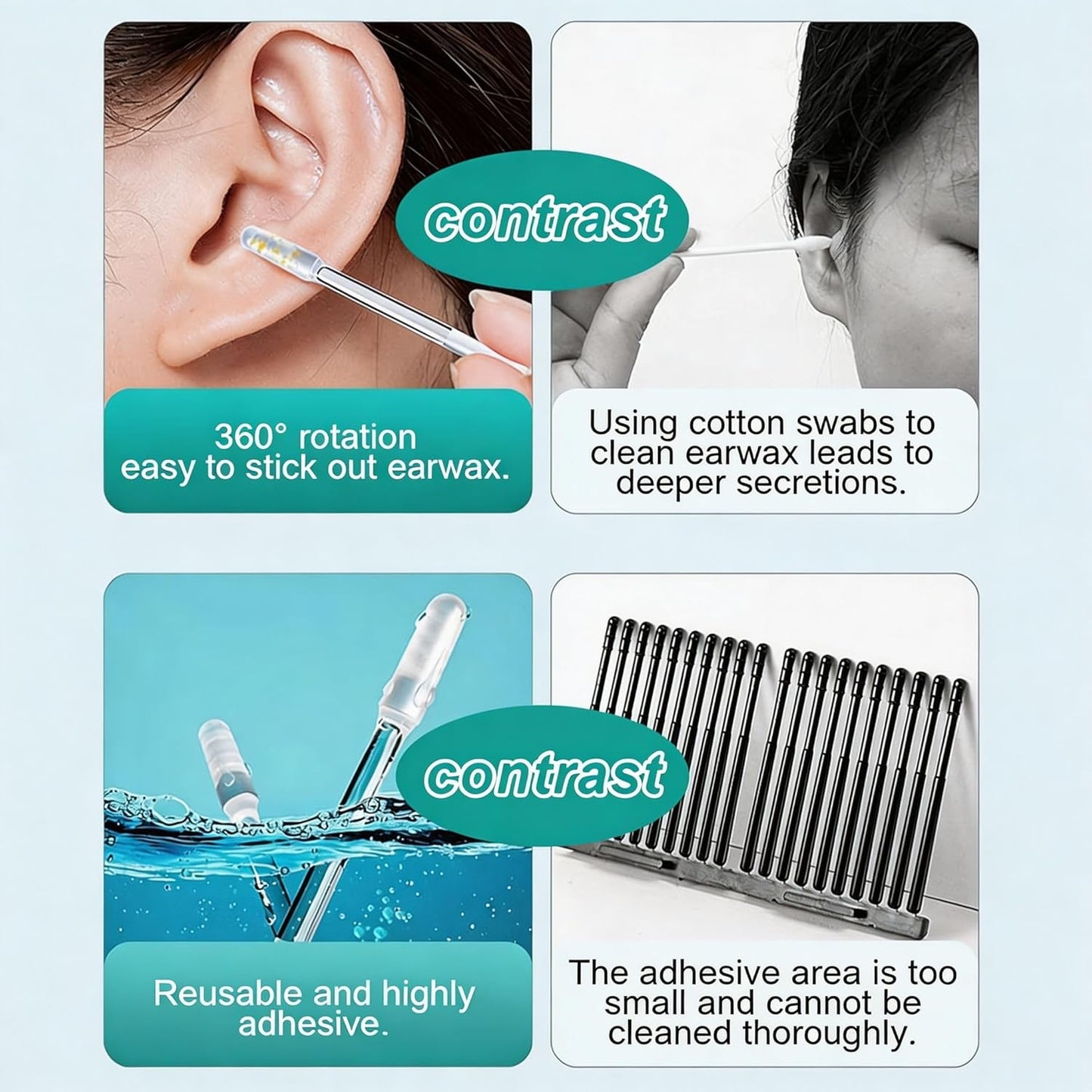 24 Pcs Sticky Ear Cleaning Stick Set, Reusable Soft Rubber Head Ear Cleaner