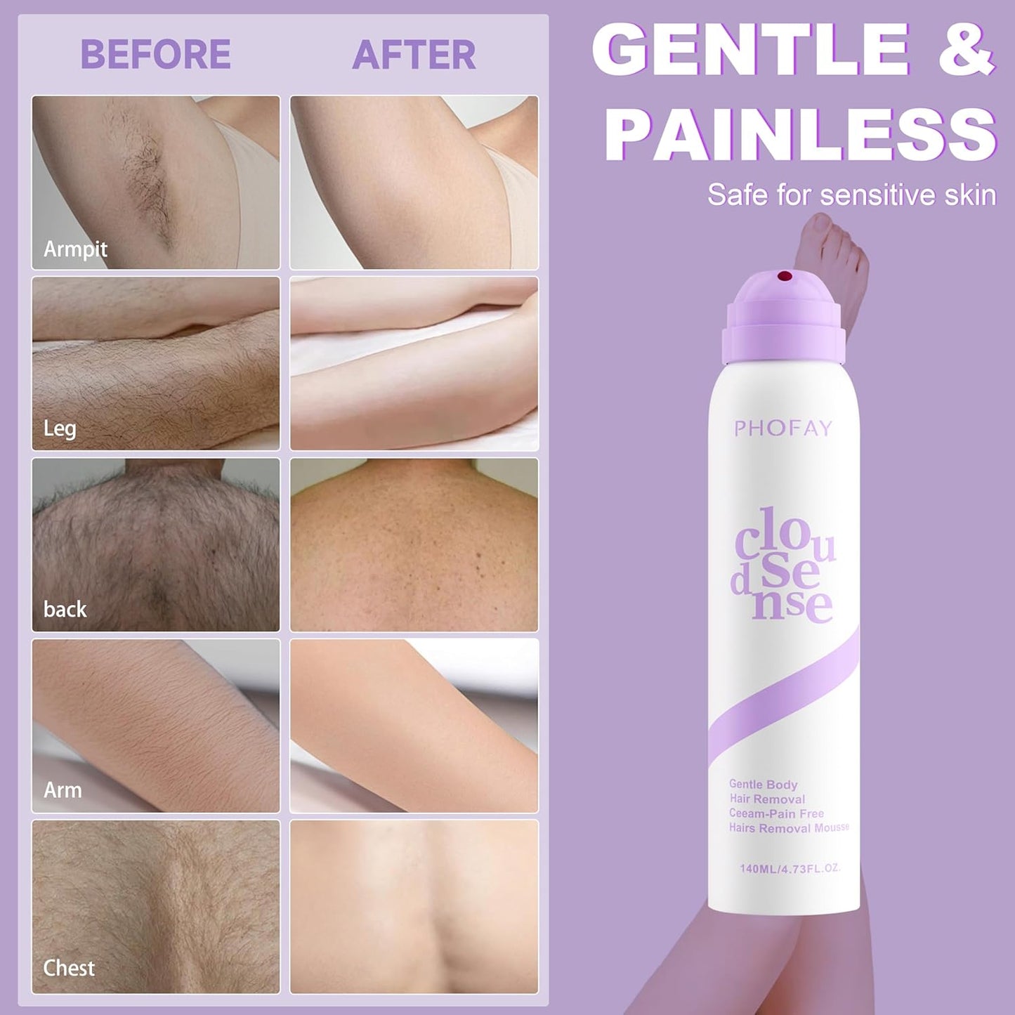 Hair Removal Spray for Men & Women, Gentle Sensitive Skin