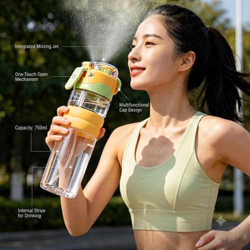 2-in-1 Spray & Drink Water Bottle 750ml