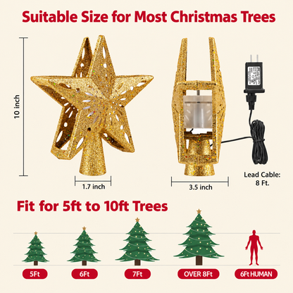 Christmas Star Tree Topper with Snowflake Projector Xmas