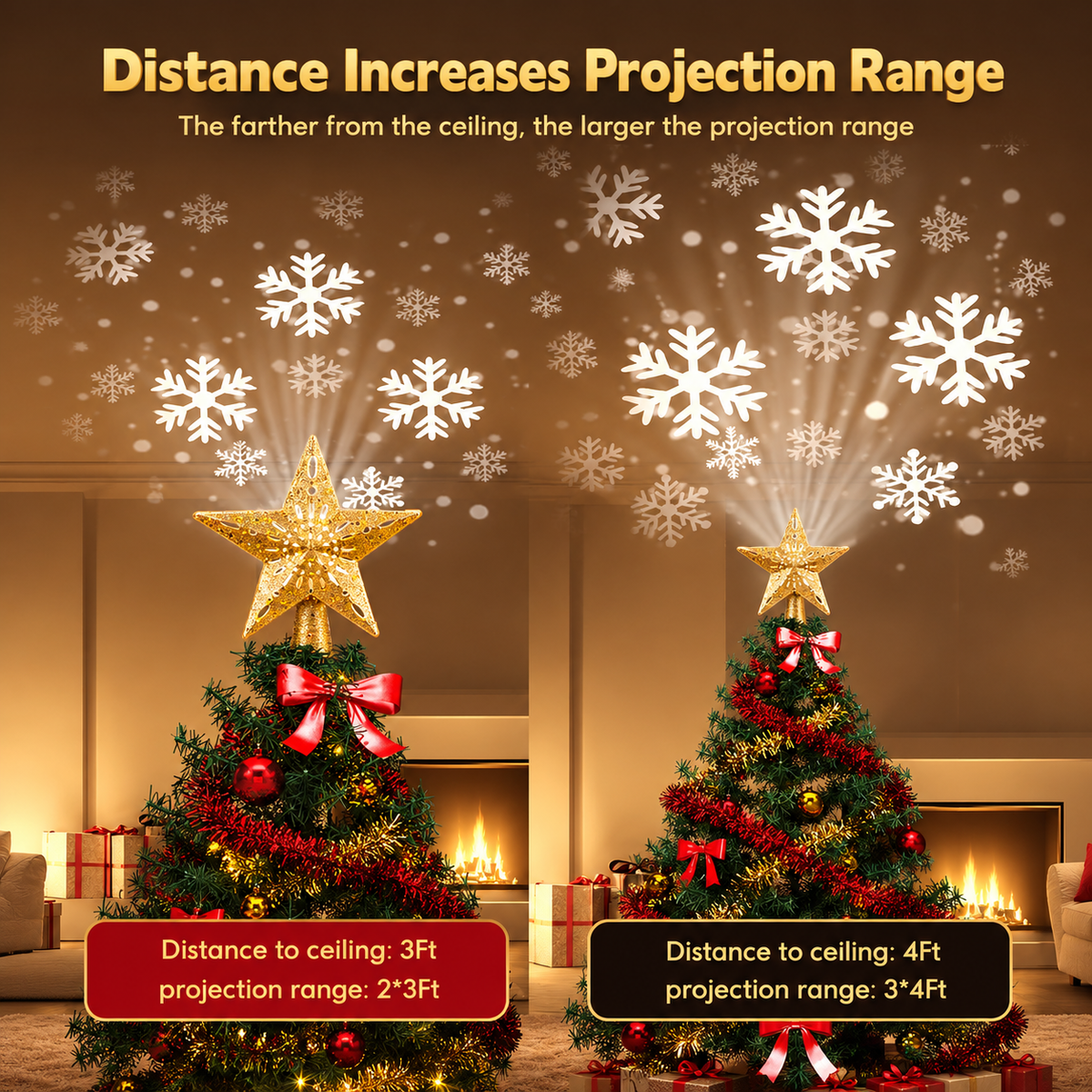 Christmas Star Tree Topper with Snowflake Projector Xmas
