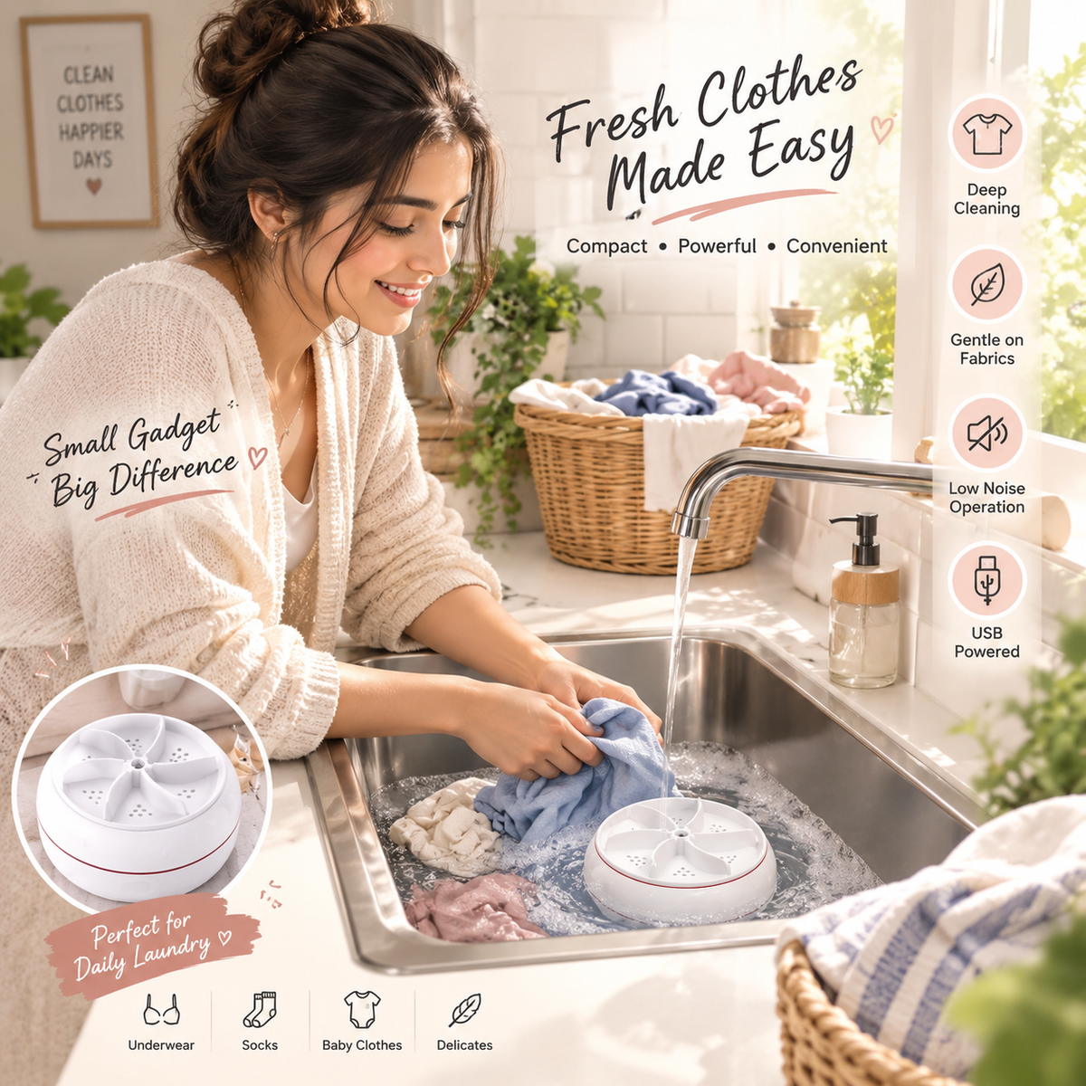 Ultrasonic Turbo Portable Washer with USB Charging