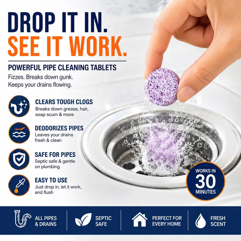 Pipe Cleaner Tablets -Drain Unclogger, Odor Eliminator(Pack of 10)
