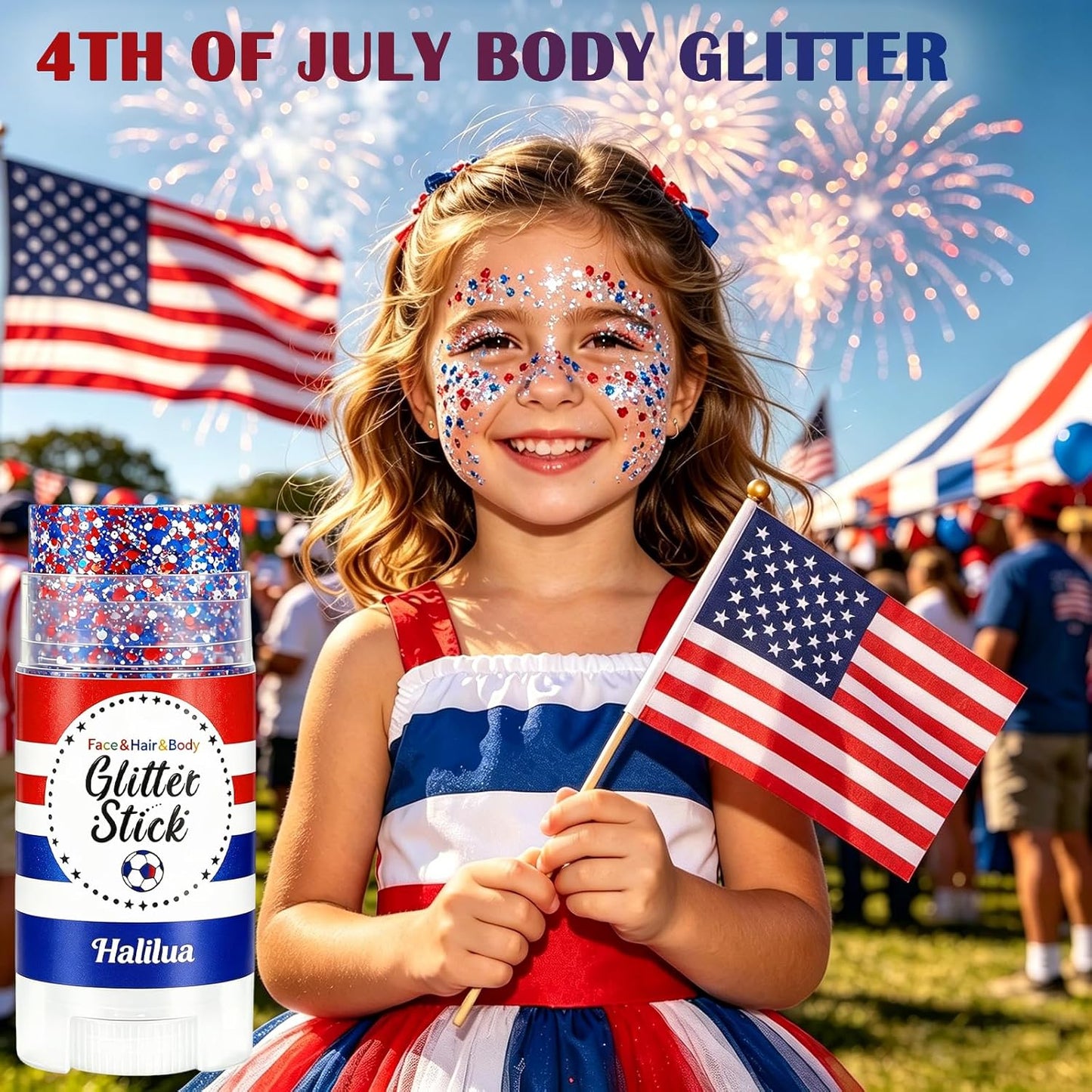 Patriotic Face Body Glitter Stick for Independence Day