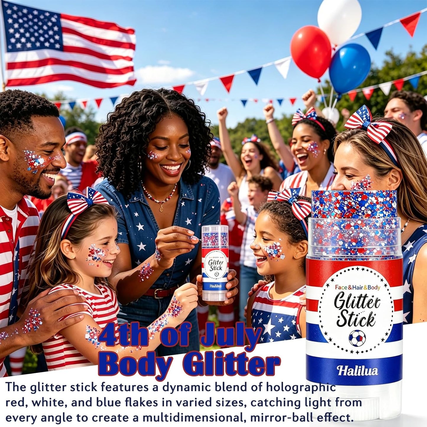 Patriotic Face Body Glitter Stick for Independence Day
