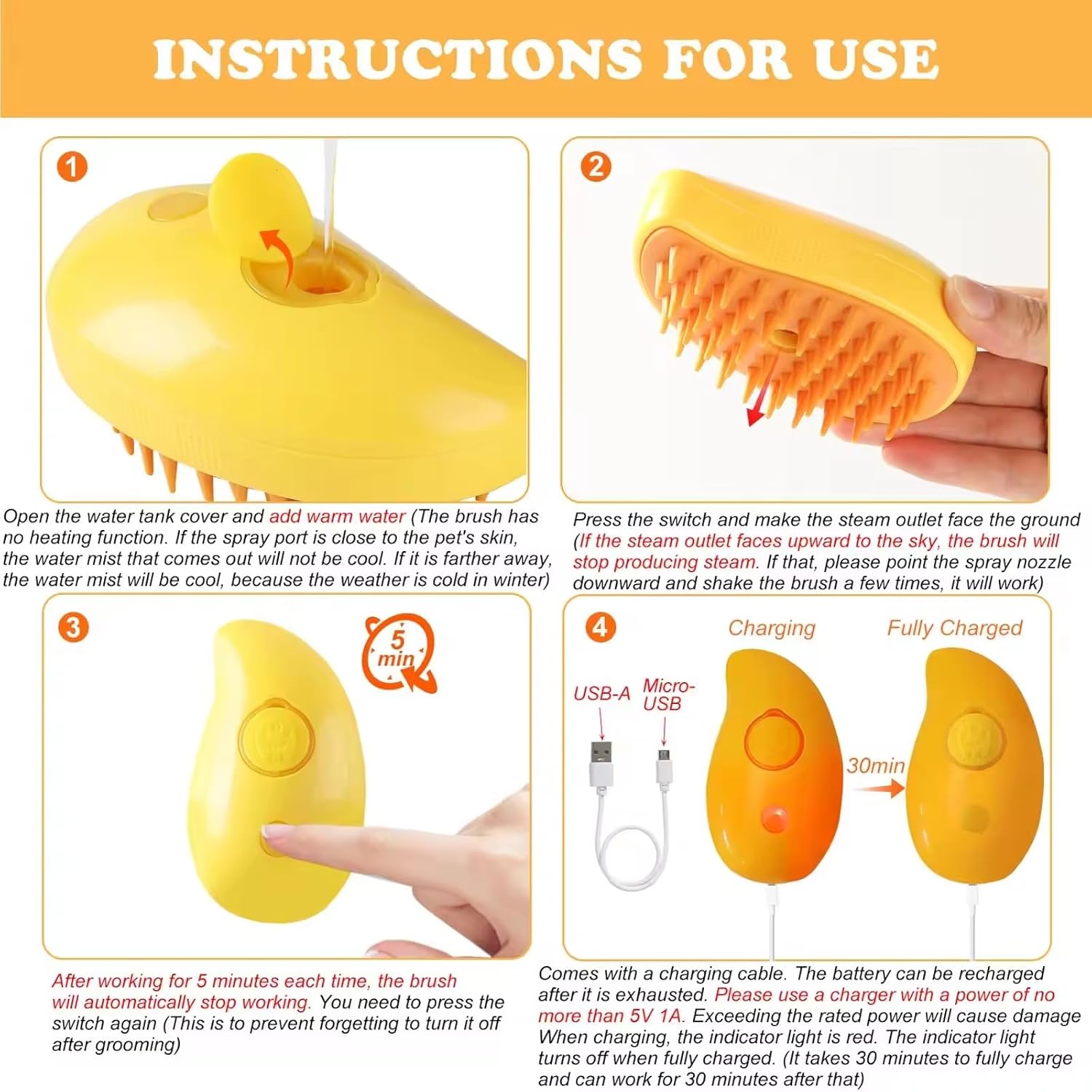 Pet Steam Brush 3-in-1 – Cat & Dog