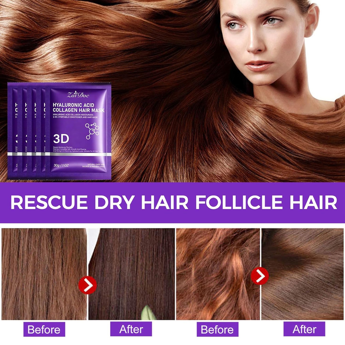 Hyaluronic Acid Portable Conditioner Hair Mask(3 Pack)
