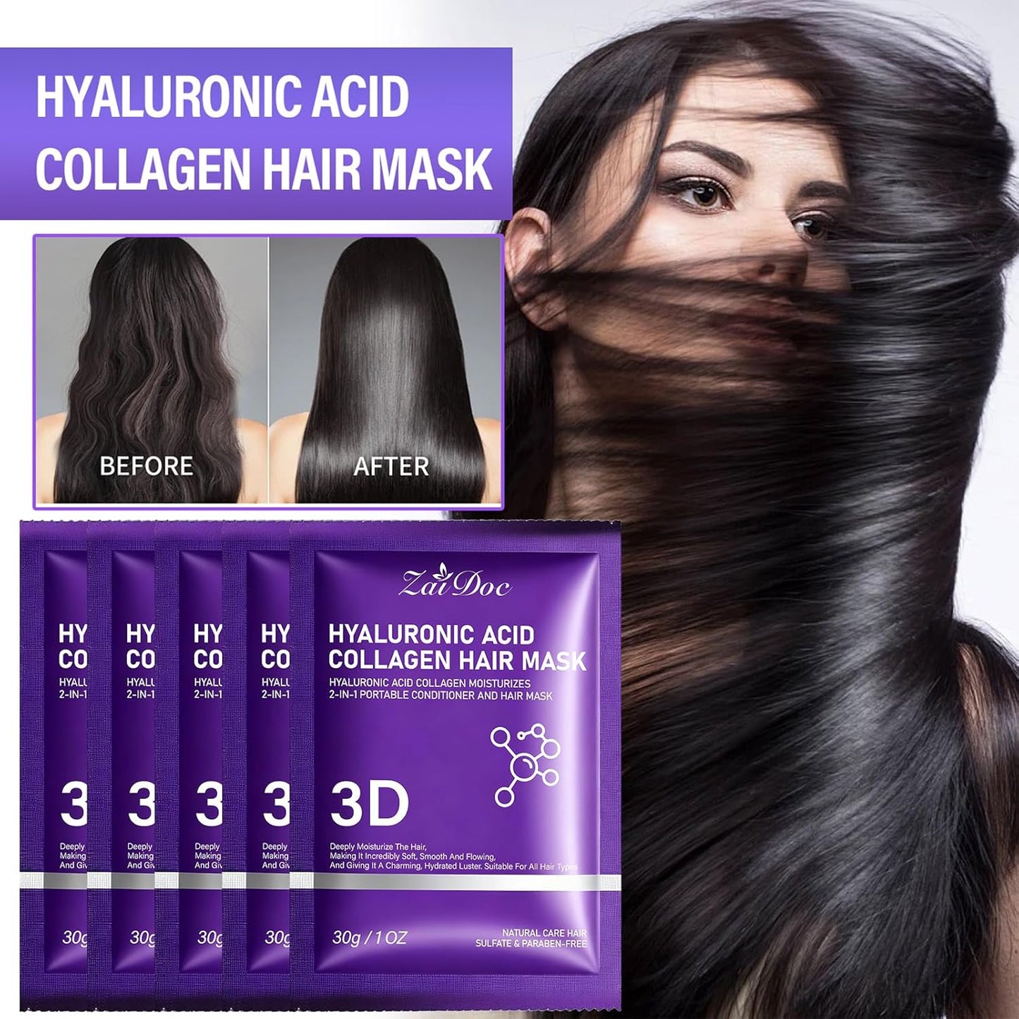 Hyaluronic Acid Portable Conditioner Hair Mask(3 Pack)